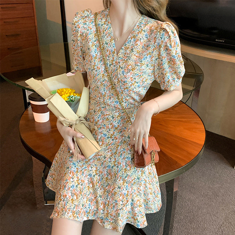 Women's French Retro Floral Dress Slimming