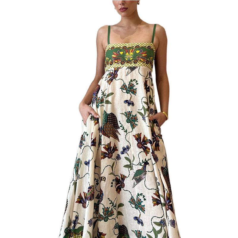 Women's Summer Spaghetti-strap Floral Print Sleeveless Swing Dress