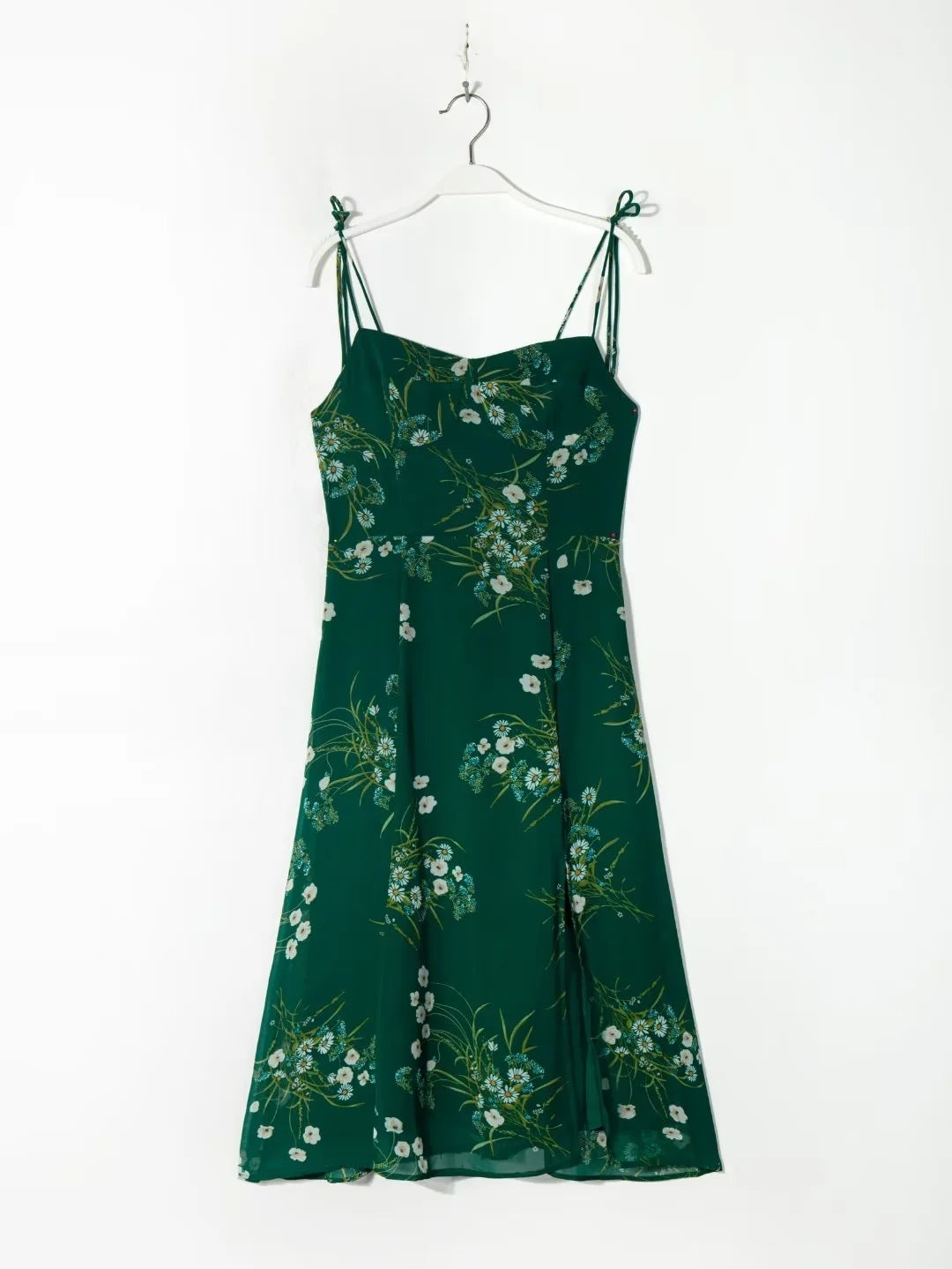 Robe à bretelles fendue à imprimé floral rétro français