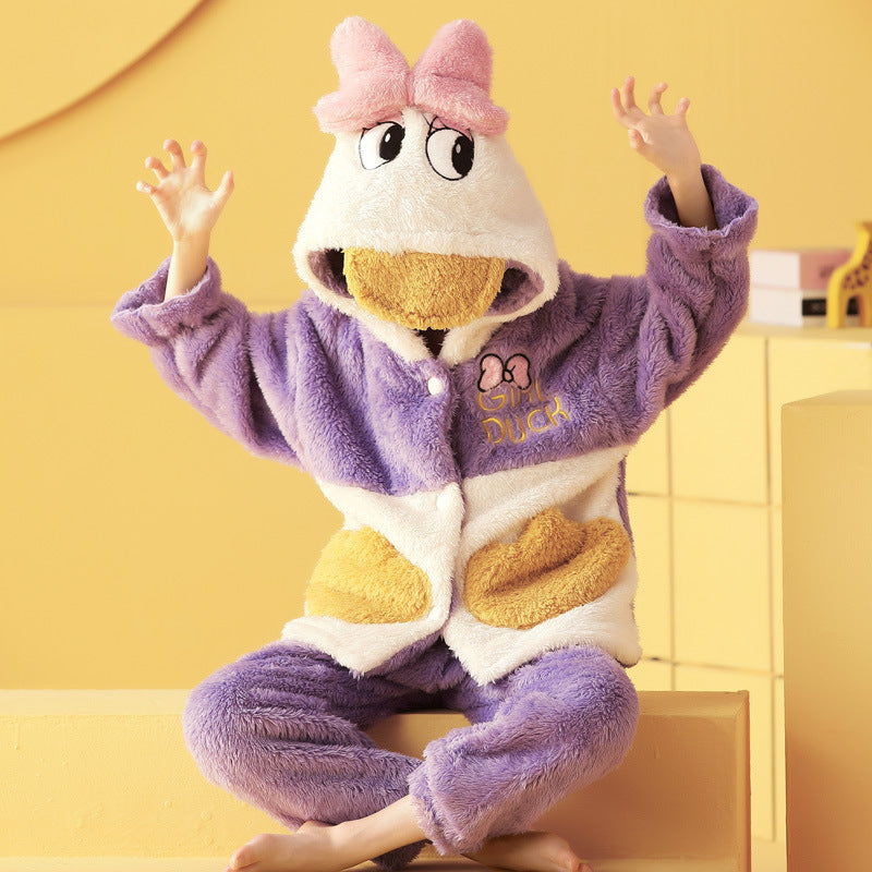 Flanelle de pyjama pour enfants en polaire à capuche en peluche