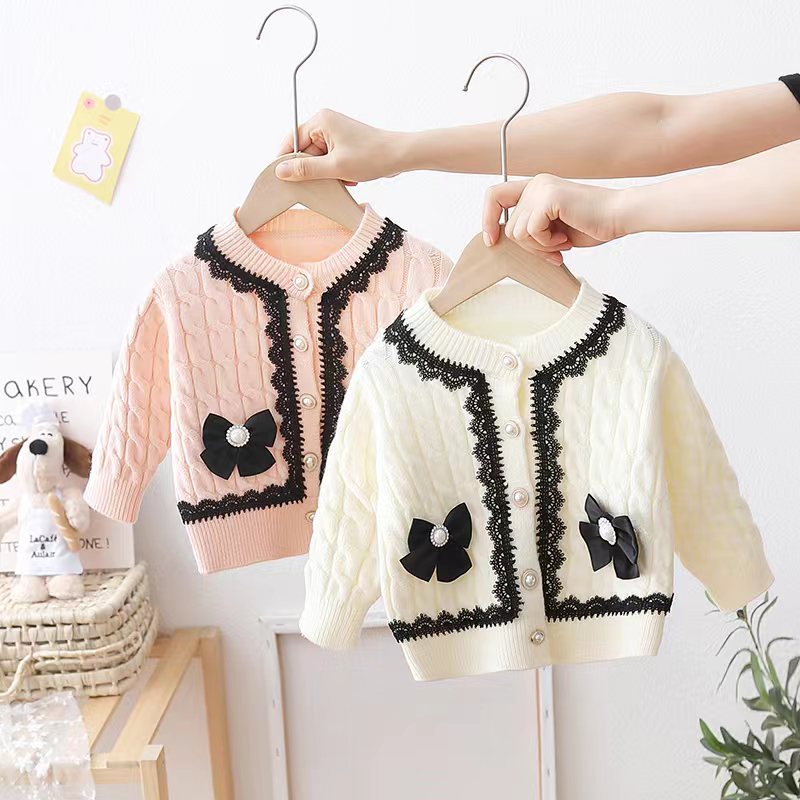 Delicate Bow Crew Neck Pullover Cardigan Sweater