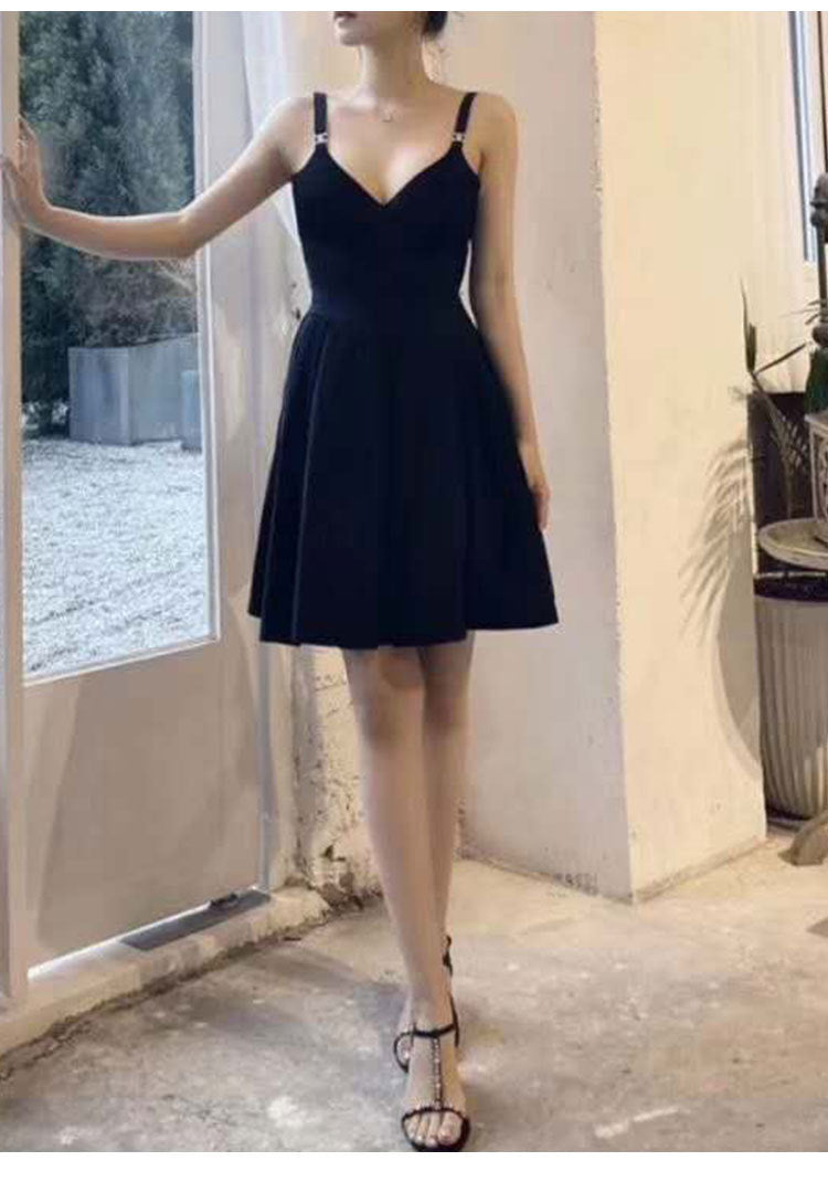 V-neck dress waist waist cut dress