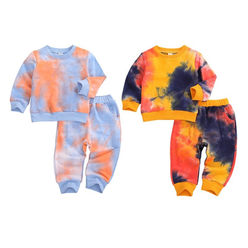 Conjunto de ropa para niños Tie-Dye Tops con cuello en O de manga larga para niños pequeños