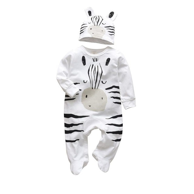 Baby boy cartoon long-sleeved jumpsuit cap