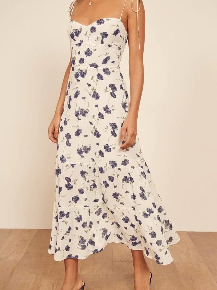 Robe à imprimé floral sans bretelles au dos