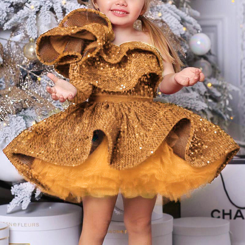 Vestido de un hombro para otoño e invierno, vestidos para caminar para niñas