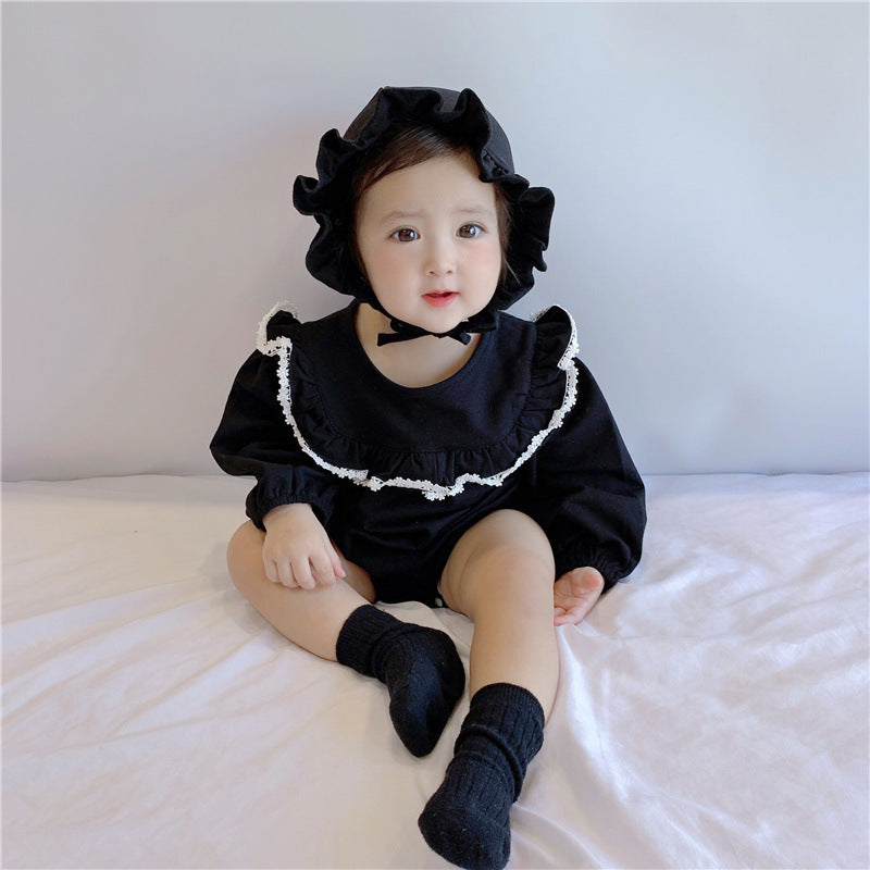 Autumn Baby Girl Lace Ruffle Collar Long Sleeve Romper Hat