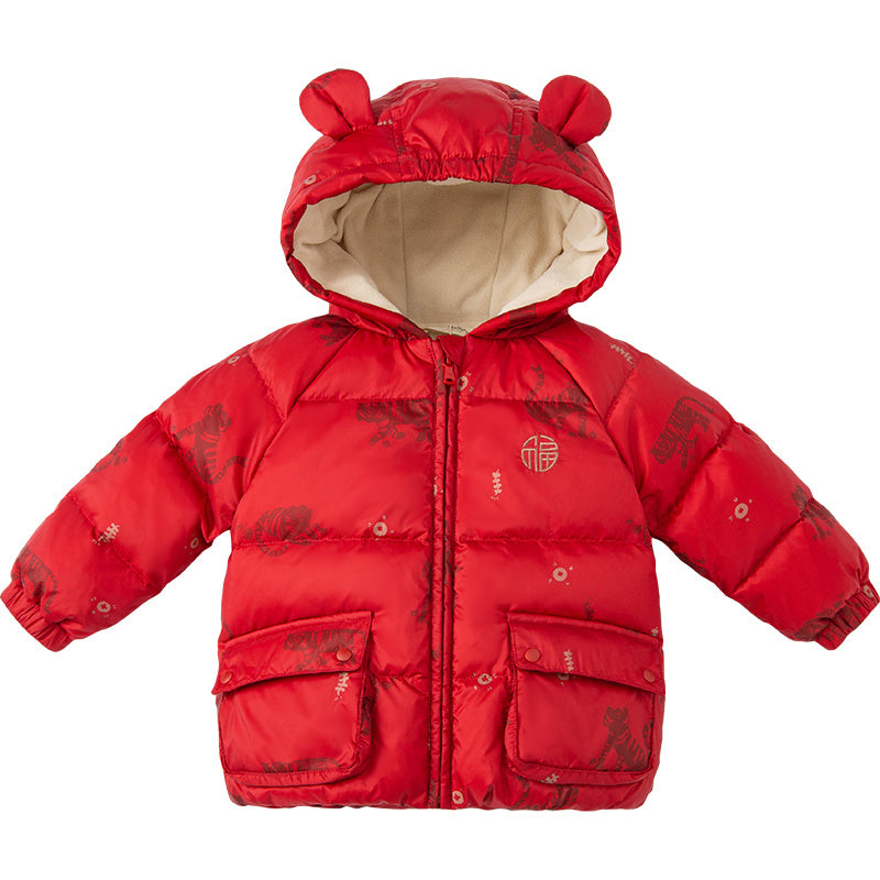 Boys And Girls Baby Red Tiger Annual Dress Plus Down Jacket