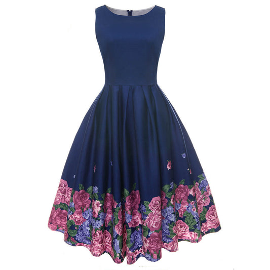 Vintage print floral positioning dress