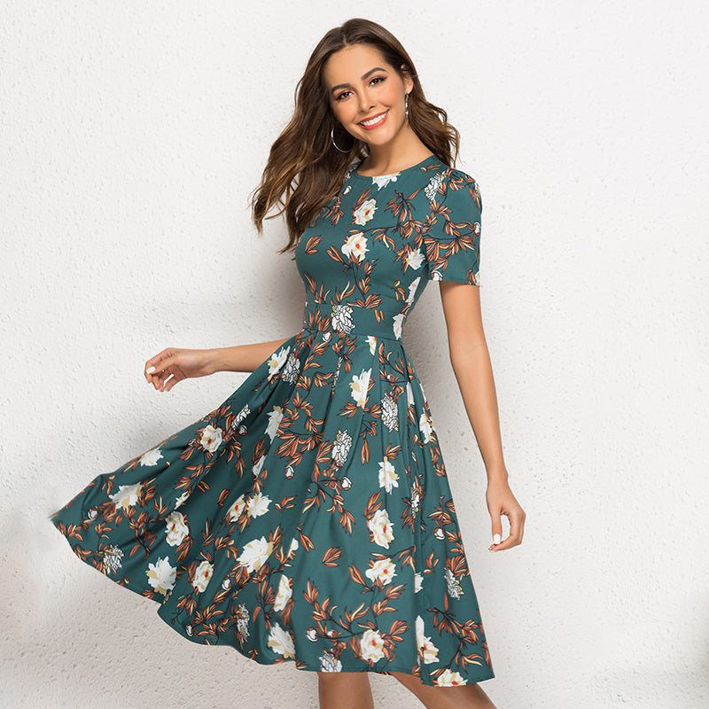 Women's green short sleeve floral dress