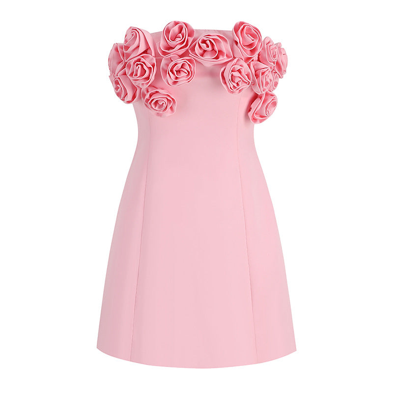 Tube Top Decorative Flowers European And American High-end Women's Back Lace-up Party Dress