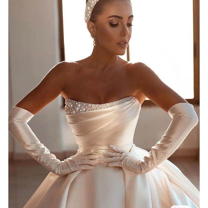 Women's Satin Bridal Strapless Dress