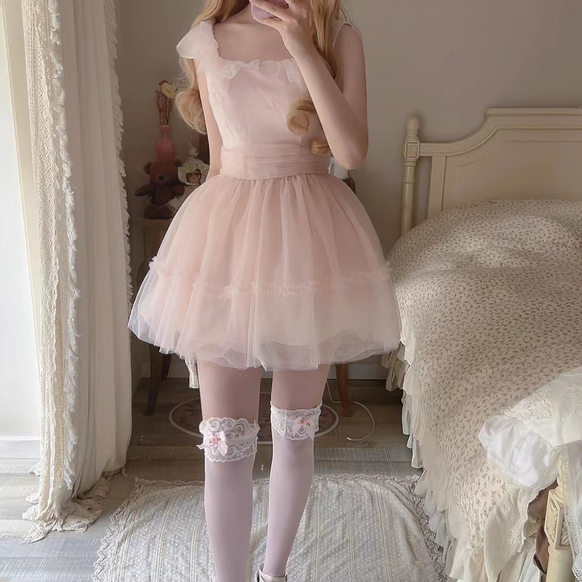 Sweet Princess Style Cute Mesh Skirt Dress Niche Design