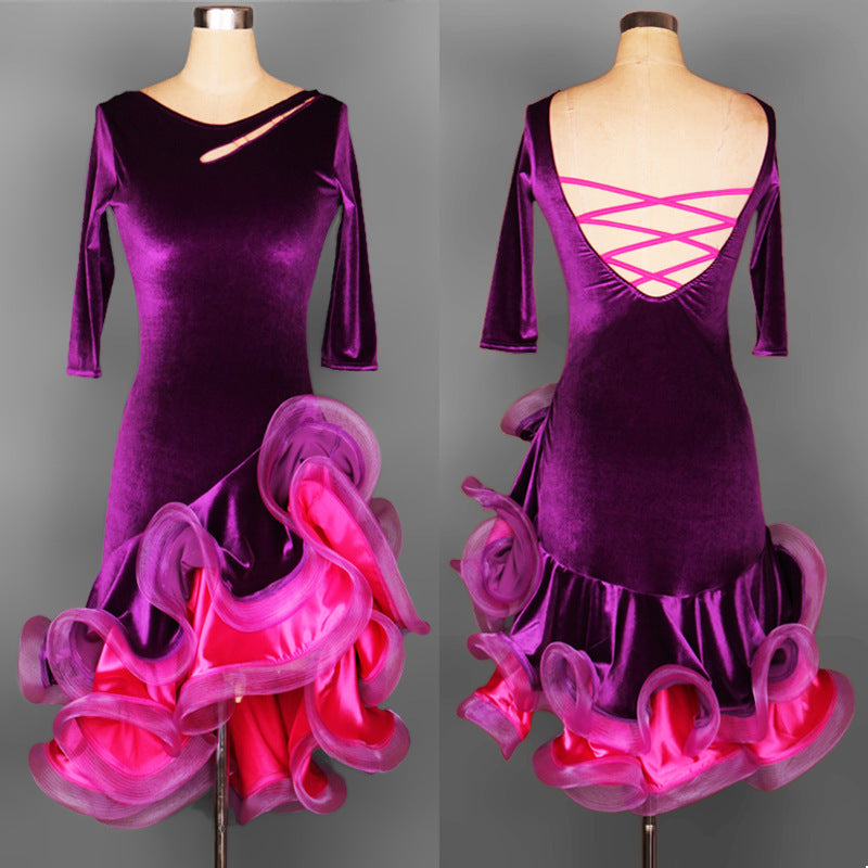 Costumes Competition Suit Velvet Latin Dance Dress