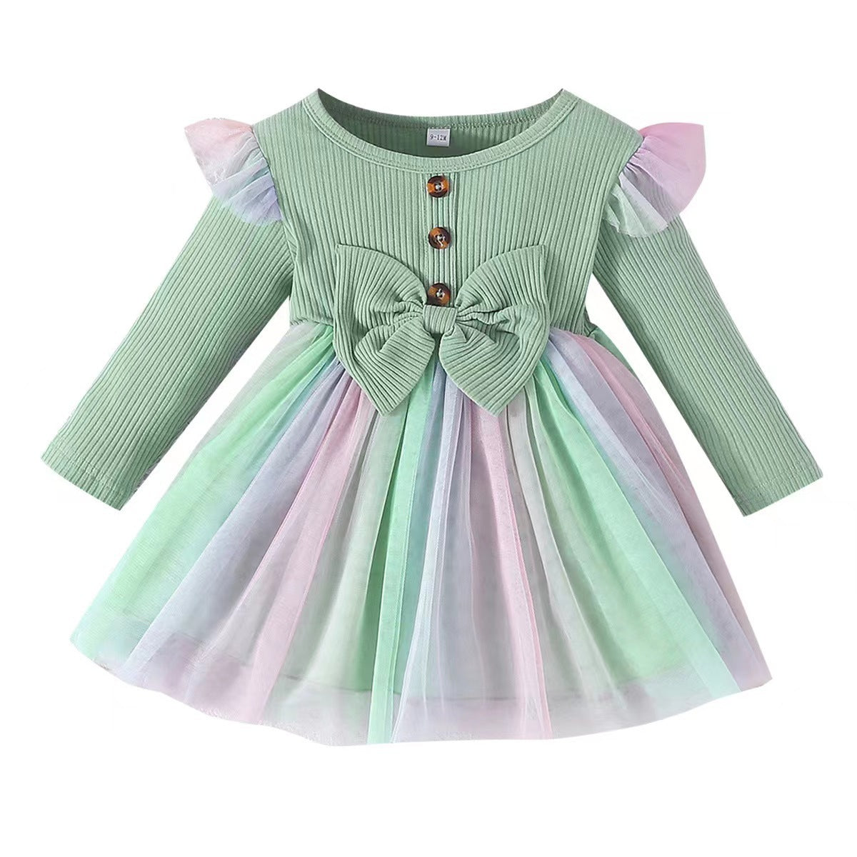 Bow Mesh A- Line Dress Two-color Children's Clothing