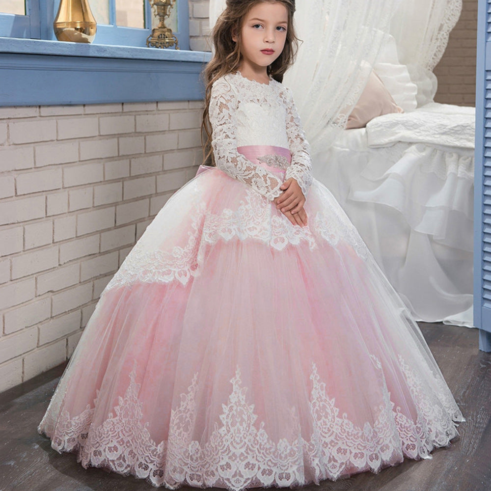 Double Lace Long Sleeve Flower Girl Pettiskirt Wedding Dress