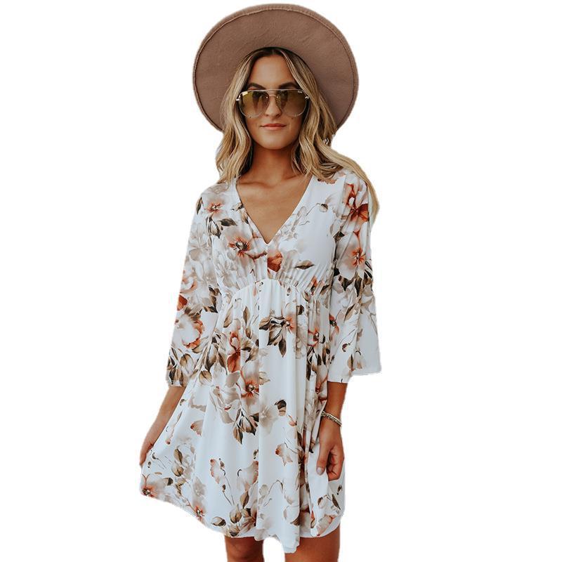 Robe d'été florale à col en V pour femmes