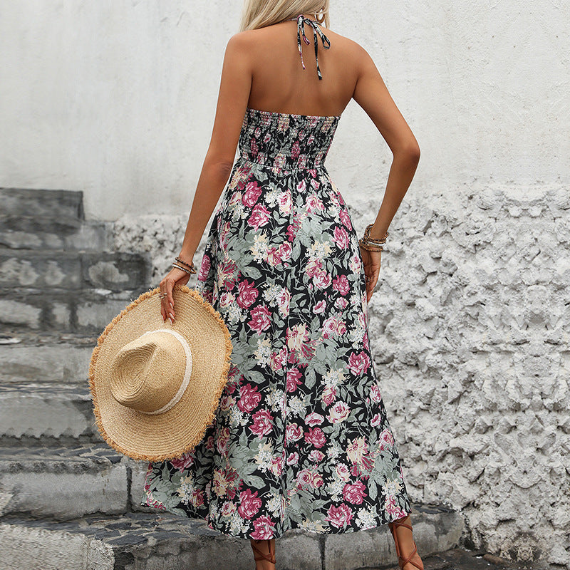 Women's Backless Printing Slip Dress