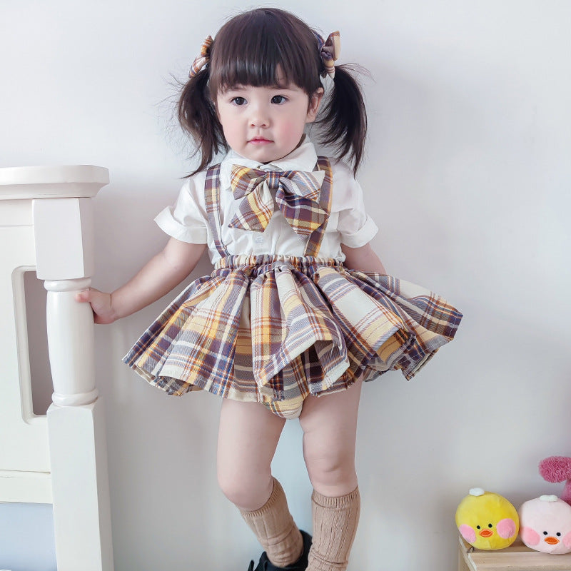 Short Skirt Suspenders Plaid Pleated Bust