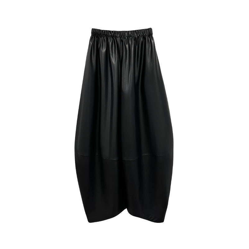 Black Matte Protein Environmentally Friendly PU Leather High-waisted Trousers Thin Velvet Simple