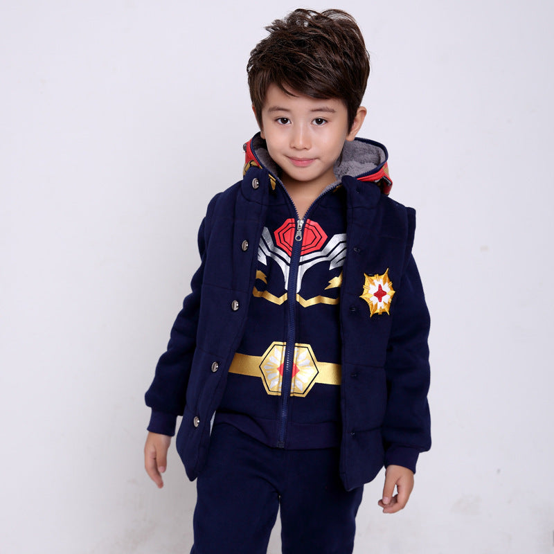 Three-piece Winter Suit Children Plus Velvet Thick Sweater