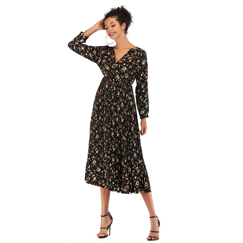 Women's Fashion Small Floral Chiffon Dress