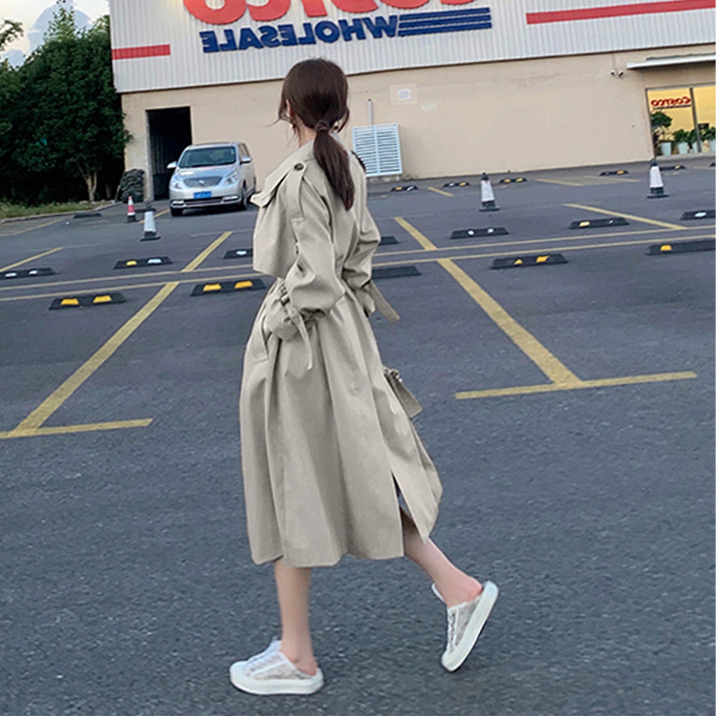 Gabardina de moda para mujer, abrigo de doble pecho, gabardina de mujer coreana, gabardina elegante de gran tamaño, ropa de primavera, ropa de mujer