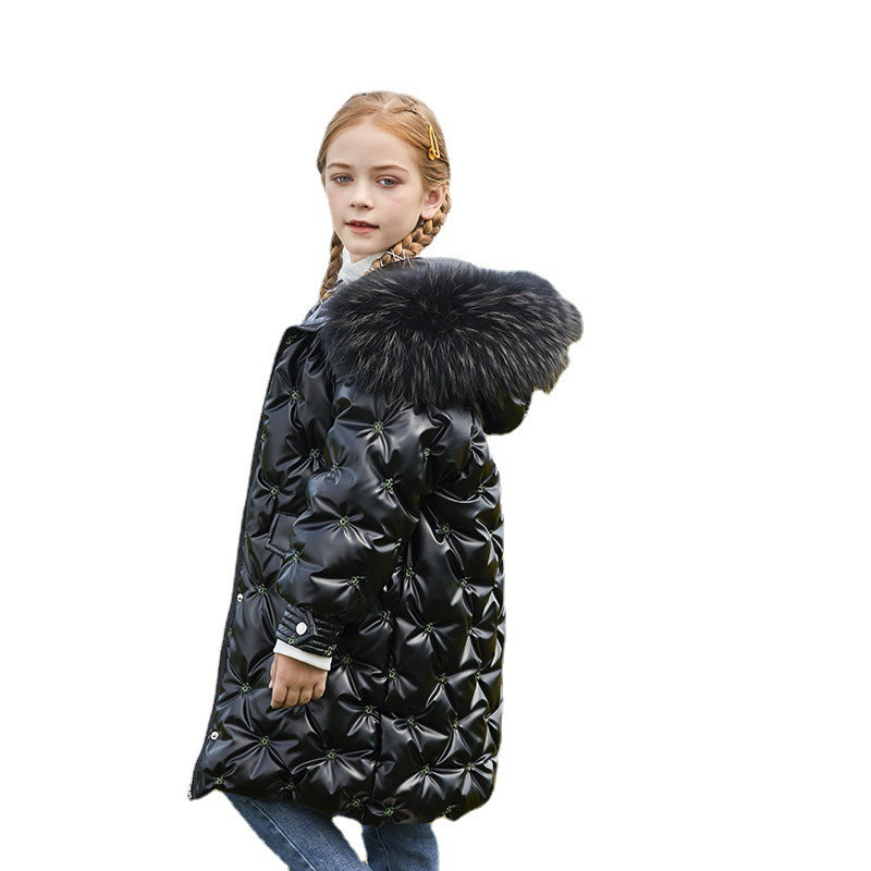 Girls' Mid-length Western Style Down Jacket