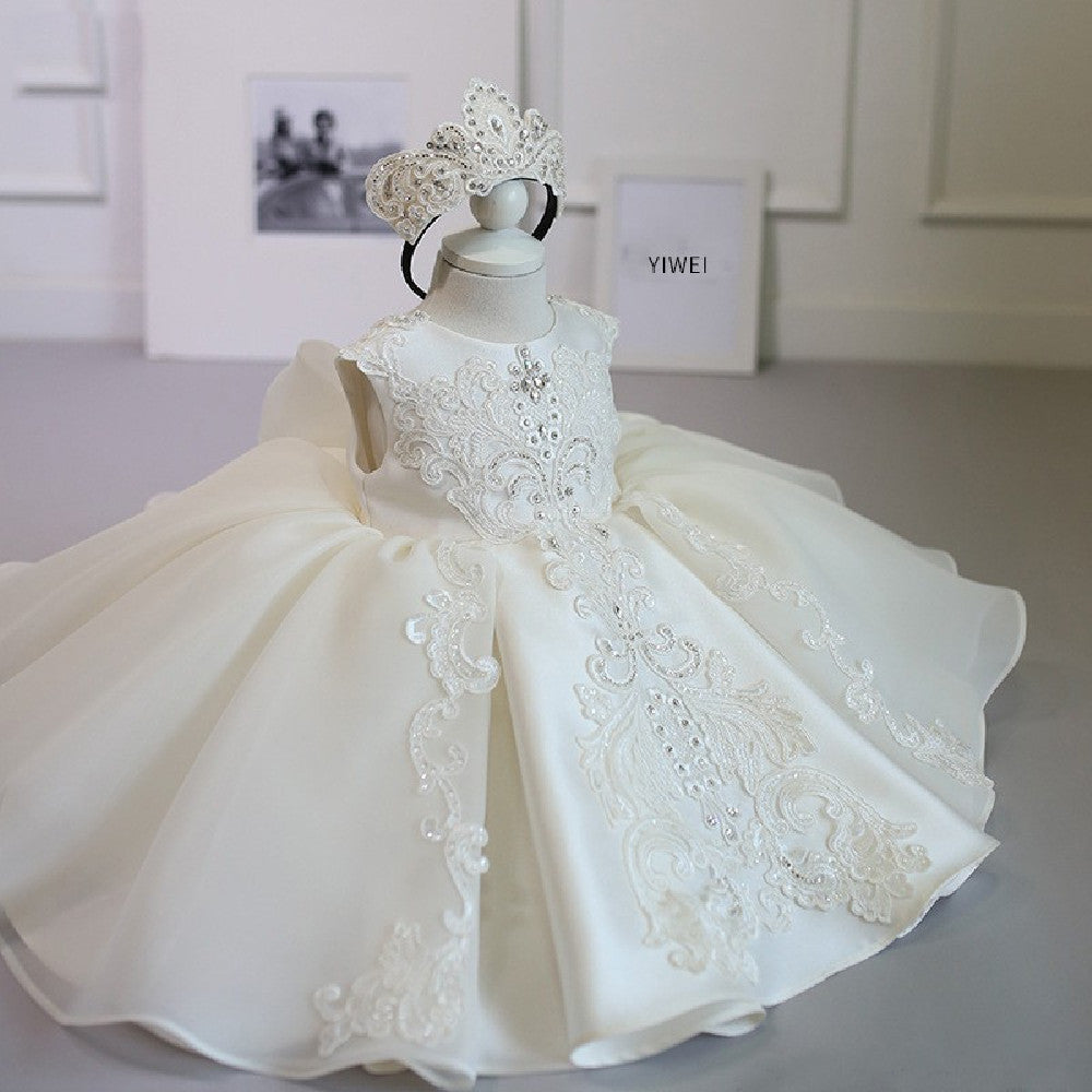 Vestido copete de boda de niña de flores blanco