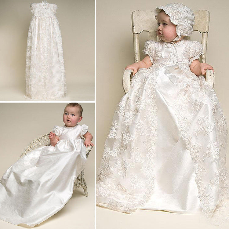 Robe pour filles Robe en maille brodée en dentelle à manches courtes