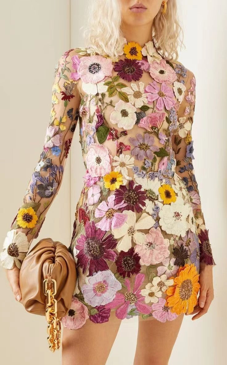 Vestido sexy con vaina de flores tridimensional Europa y América Primavera y novedad de verano transfronterizas