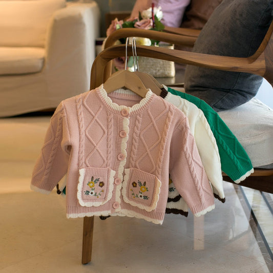 Cardigan fille col rond avec poches