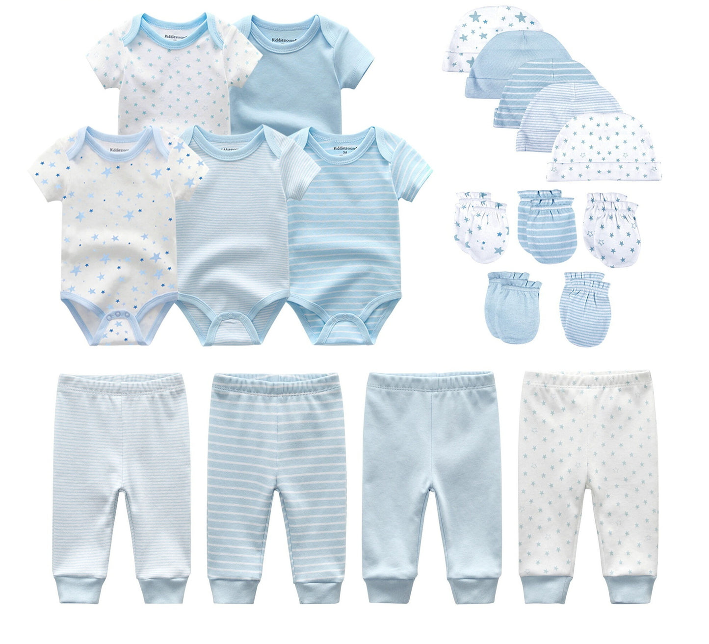 Coton XINGX Ensemble 19 pièces Barboteuse pour bébé Pantalon Chapeau Gants Combinaison Costume