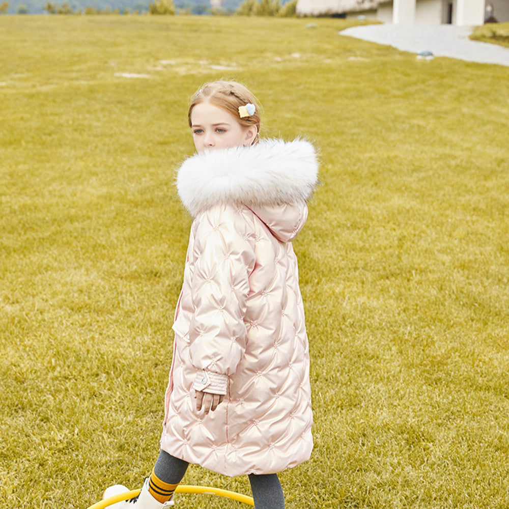 Girls' Mid-length Western Style Down Jacket