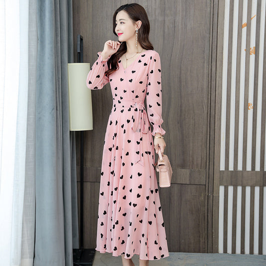 Long sleeve chiffon floral dress