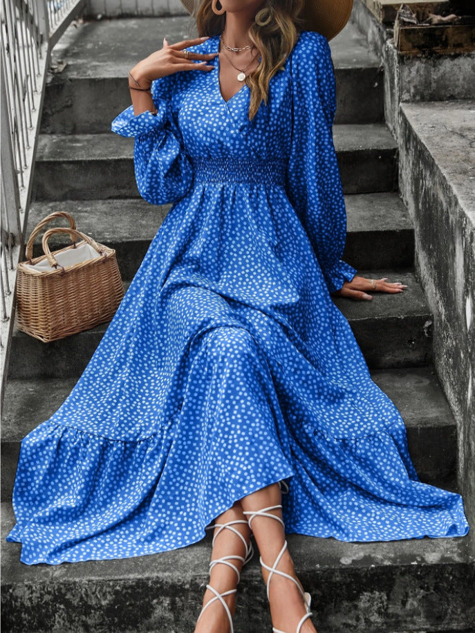 Robe longue fleurie à col en V Vêtements pour femmes