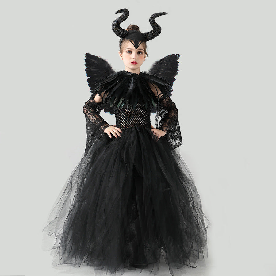 Robe en maille noire pour filles, Costume de Performance à la mode