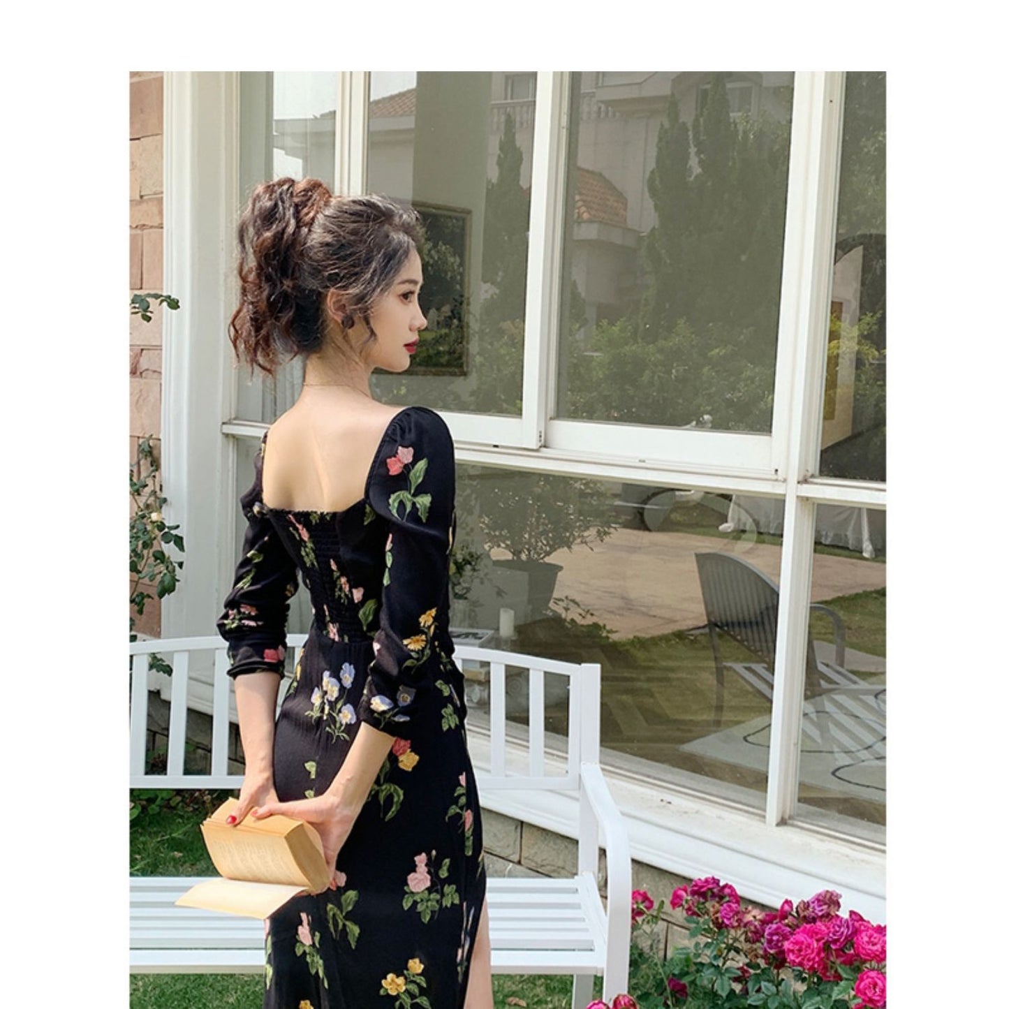 Black Floral Retro Fashion Dress