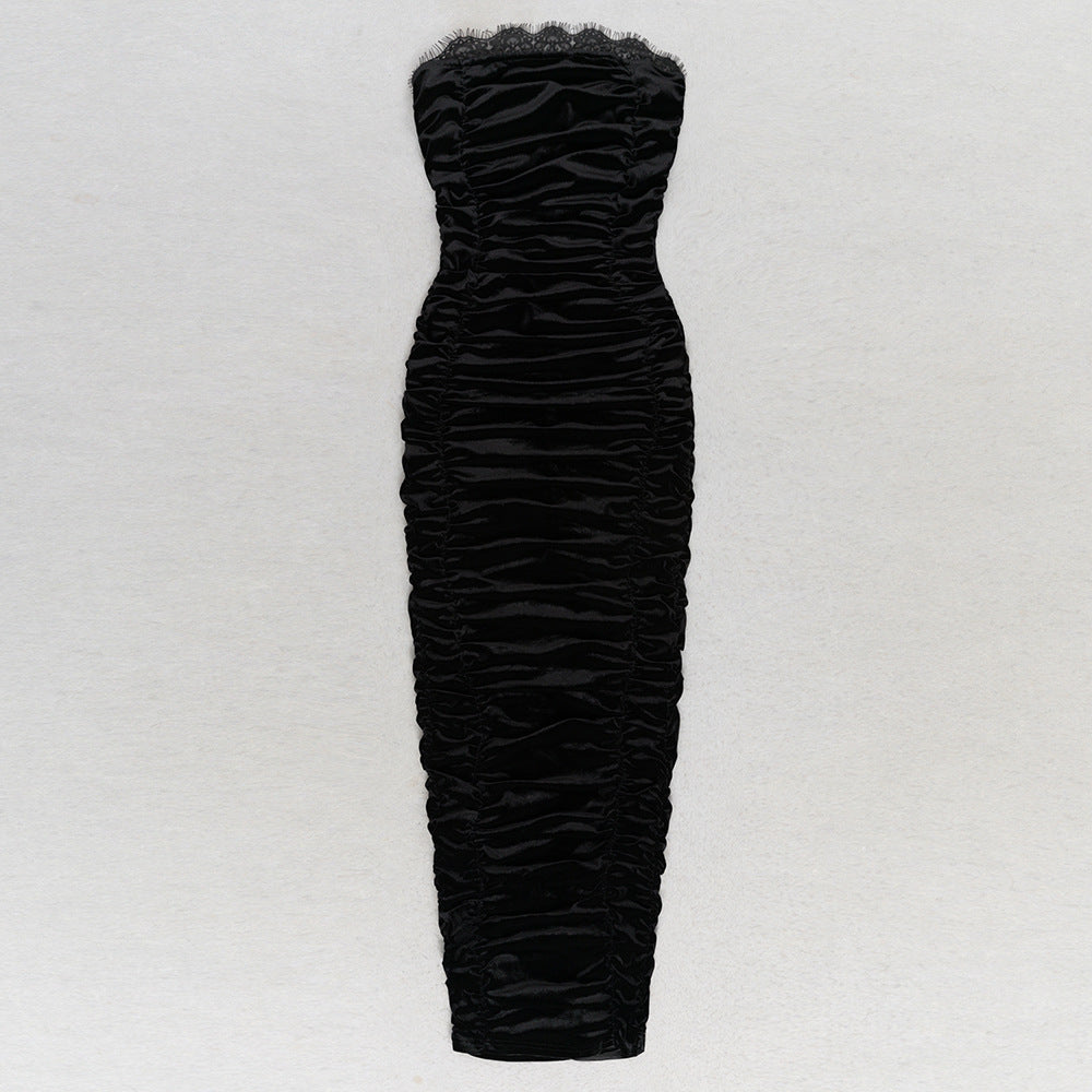 Lace Casual Long Pleated Bandage Sheath Dress