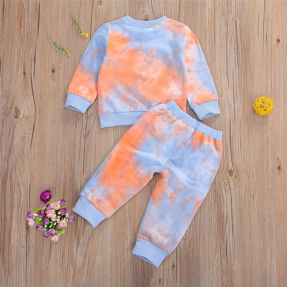 Ensemble de vêtements pour enfants Tie-Dye, hauts à manches longues et col en o pour tout-petits