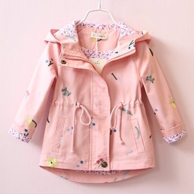 Veste Fille Fleurie Printemps Vent Avec Capuche