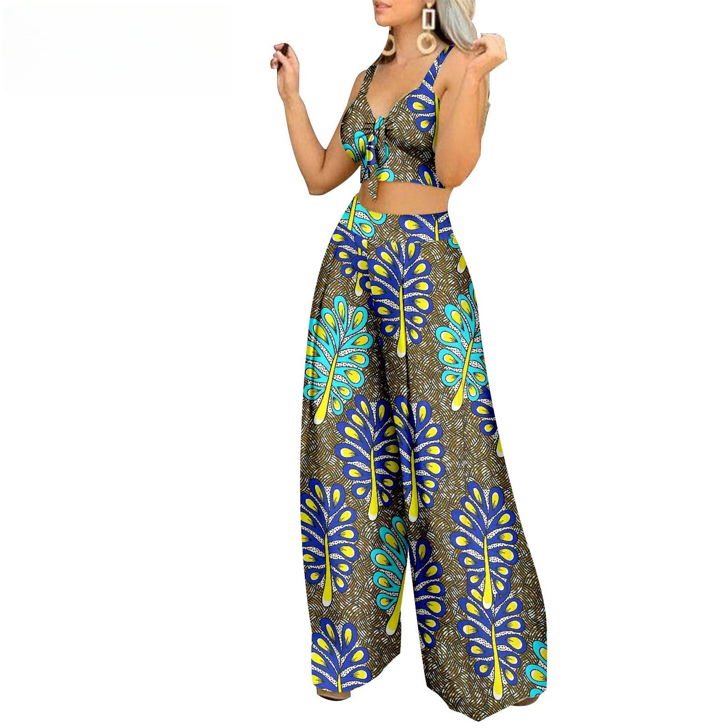 African Ethnic Print Batik Cotton Plus Size Fashion Casual Two-piece Suit