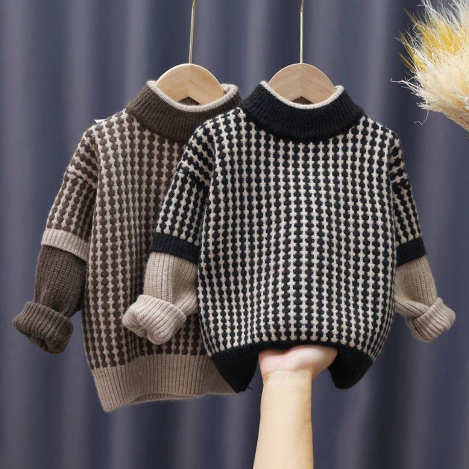 Pull épais pour enfants, couleur unie, Simple, à la mode