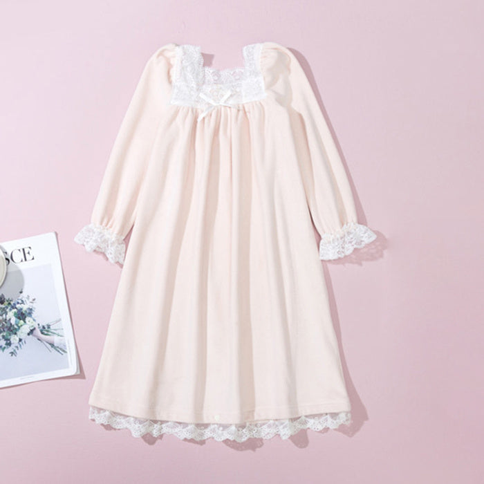 Robe de nuit longue princesse en velours pour filles, tenue d'hiver, rétro français