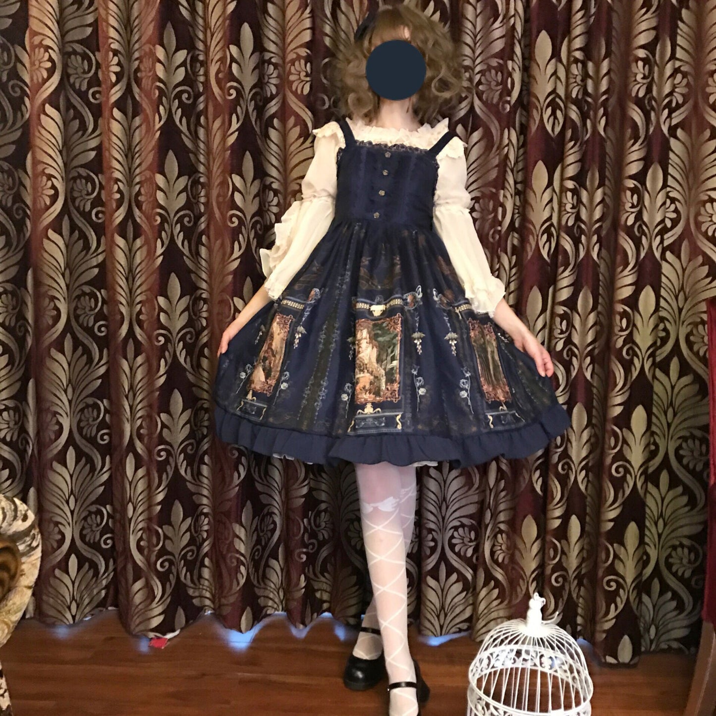 Robe gothique Lolita pour femme, Vintage, Kawaii, en mousseline de soie, tenue de fête de princesse, manches lanternes, Costumes de Cosplay mignons imprimés