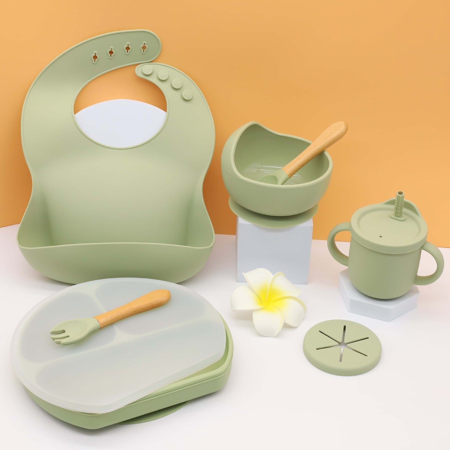 Ensemble de fourchettes et cuillères en Silicone pour enfants, bol, assiette à dîner, tapis