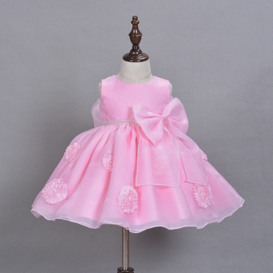 La primavera y el verano de años de edad, vestido de princesa para bebés y niñas, vestido rosa con flores para niñas, falda