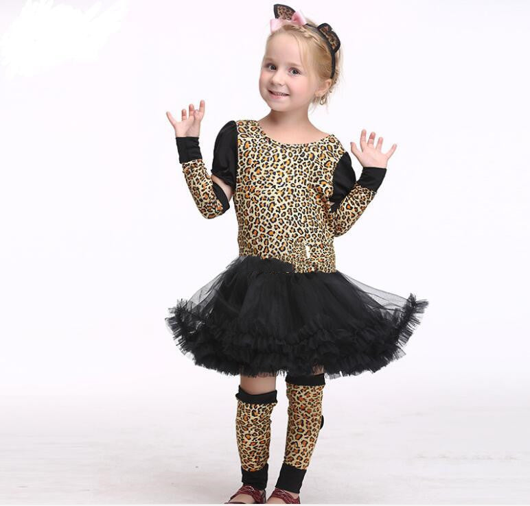 Kids Halloween Leopard Cat Cosplay Costume For Girls Clothin