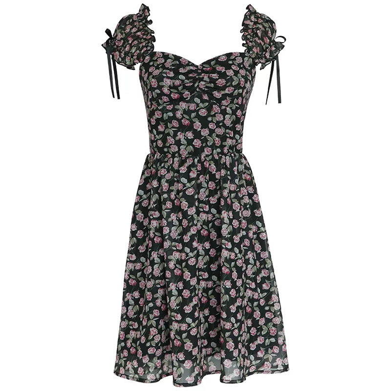 Vestido corto de gasa con estampado floral para mujer