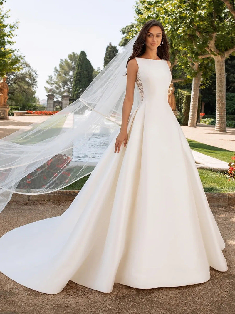 Robe de mariée en Satin, dentelle rétro française, Texture avancée, Slim, Simple, élégante, traînante